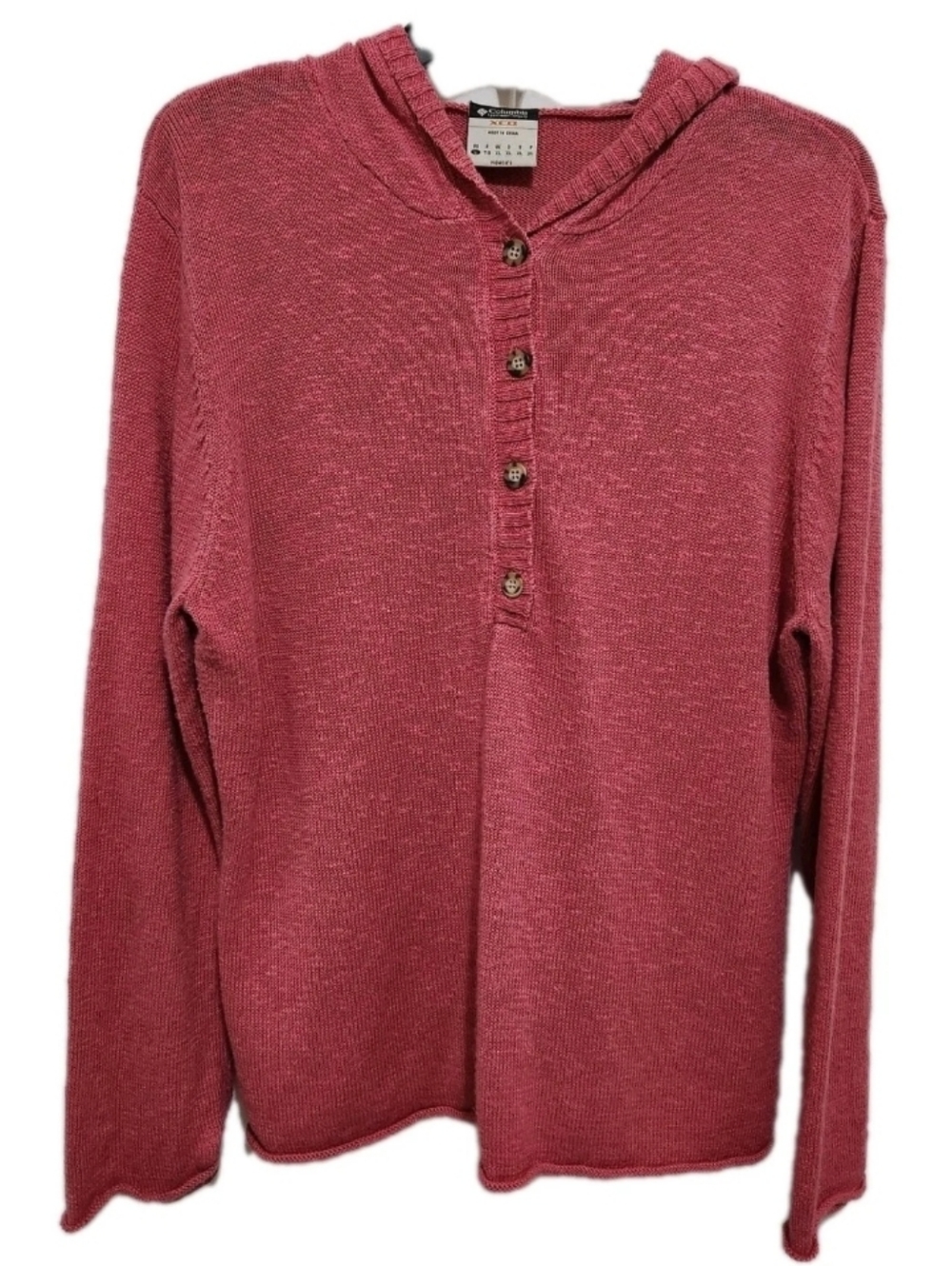 Columbia XCO Women's L Half Button Hooded Lightweight Sweater Rolled Hem & Cuffs